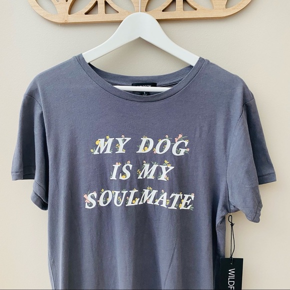 Wildfox 'My Dog Is My Soulmate' Tee Shirt Gray Sz Small - Picture 2 of 10